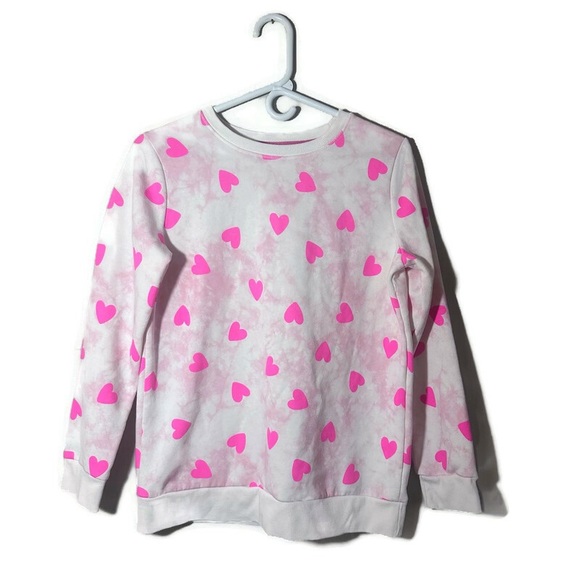 Cat & Jack Pink and White Heart Sweatshirt Girls Size XXL (18) - Picture 1 of 5